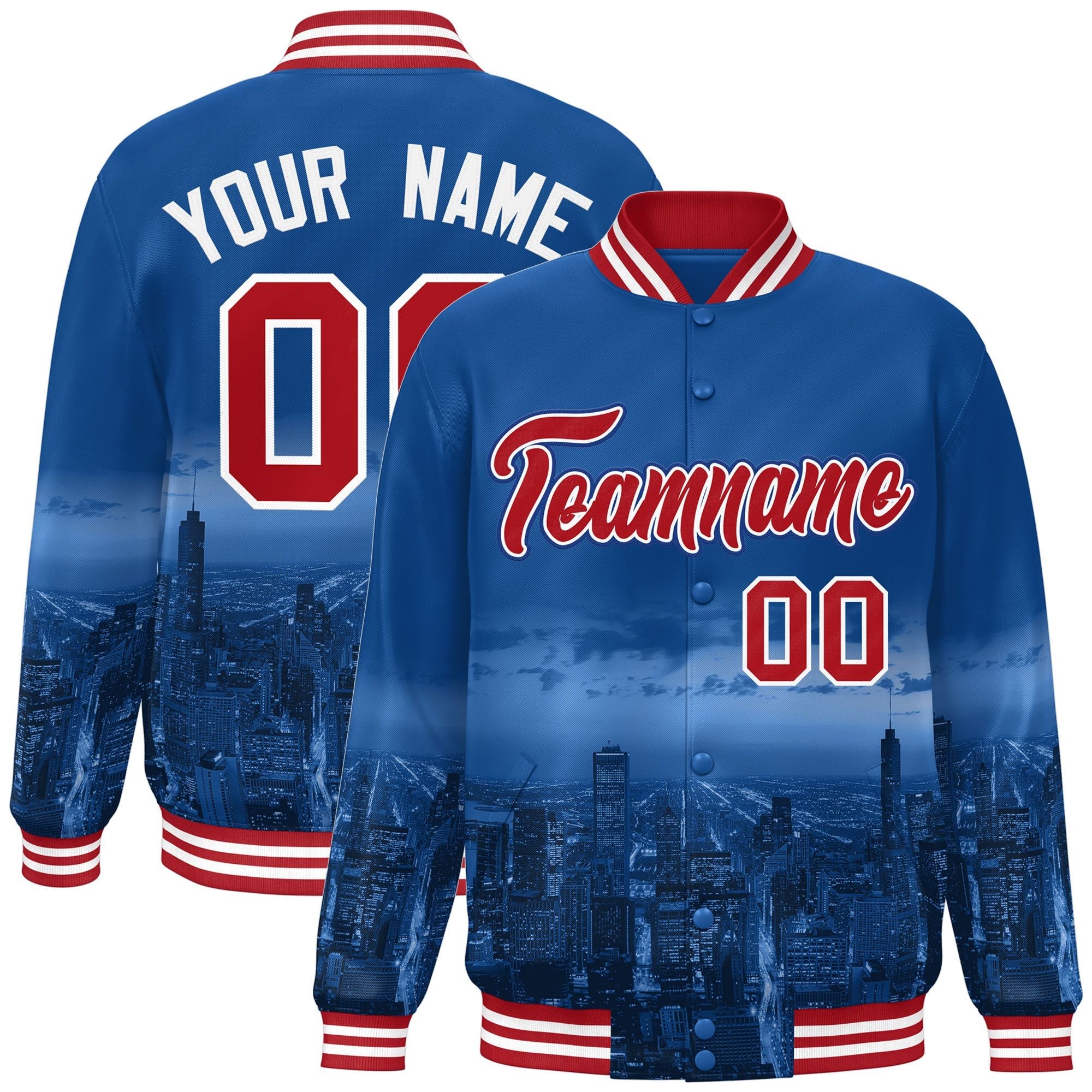 Custom Royal Red-White Chicago City Connect Track Varsity Full-Snap Jacket