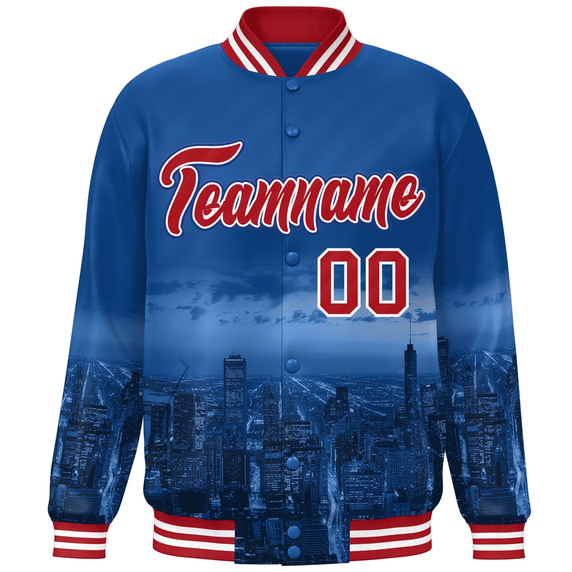 Custom Royal Red-White Chicago City Connect Track Varsity Full-Snap Jacket