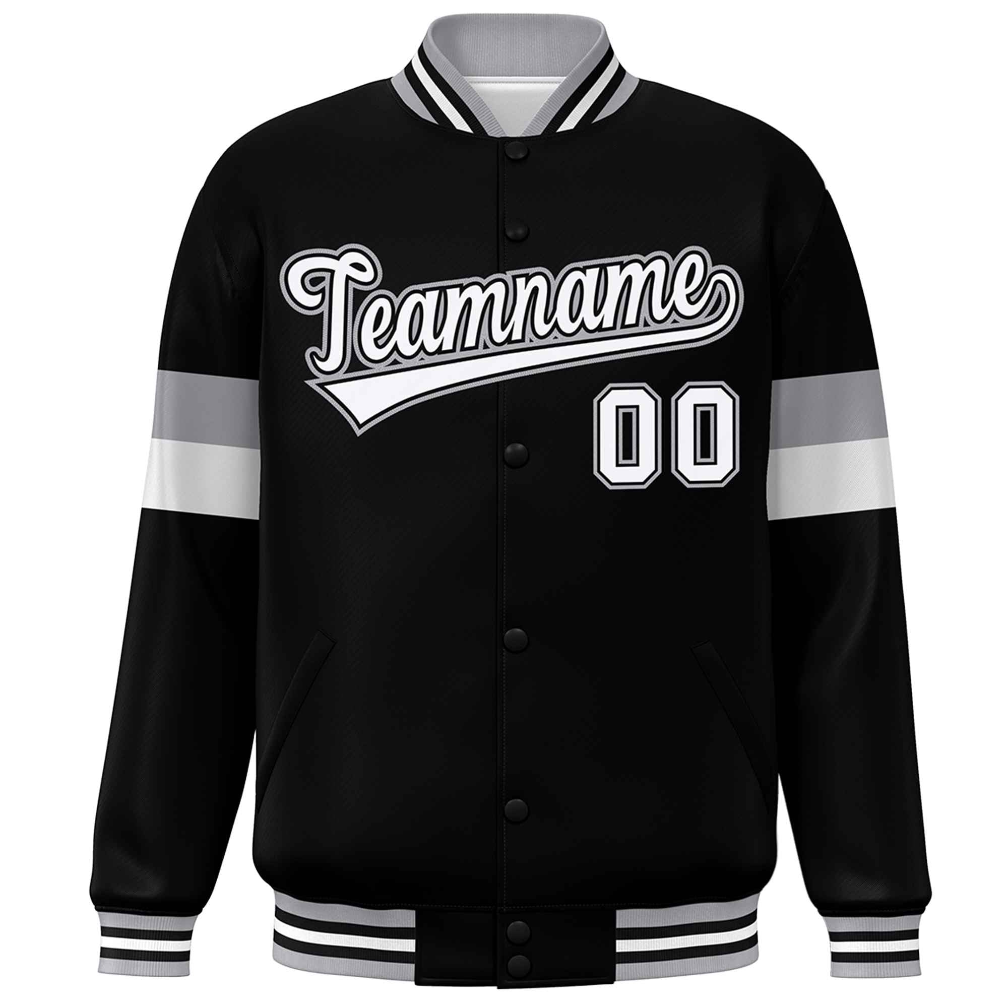 Custom Black White-Gray Color Block Bomber Varsity Full-Snap Baseball Jacket