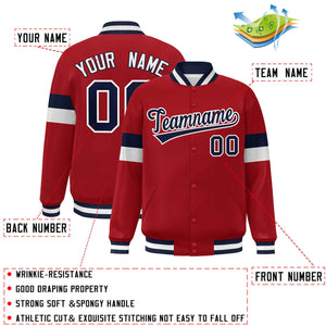 Custom Red Navy-White Color Block Bomber Varsity Full-Snap Baseball Jacket