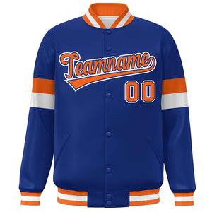 Custom Royal Orange-White Color Block Bomber Varsity Full-Snap Baseball Jacket