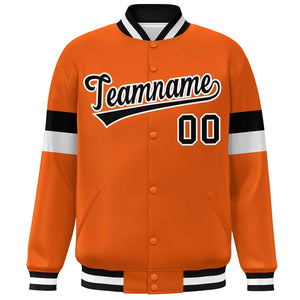 Custom Orange Black-White Color Block Bomber Varsity Full-Snap Baseball Jacket