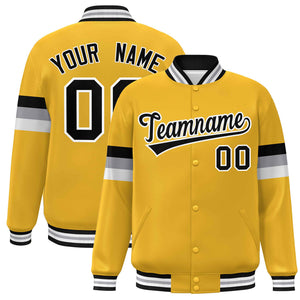 Custom Gold Black-White Color Block Bomber Varsity Full-Snap Baseball Jacket