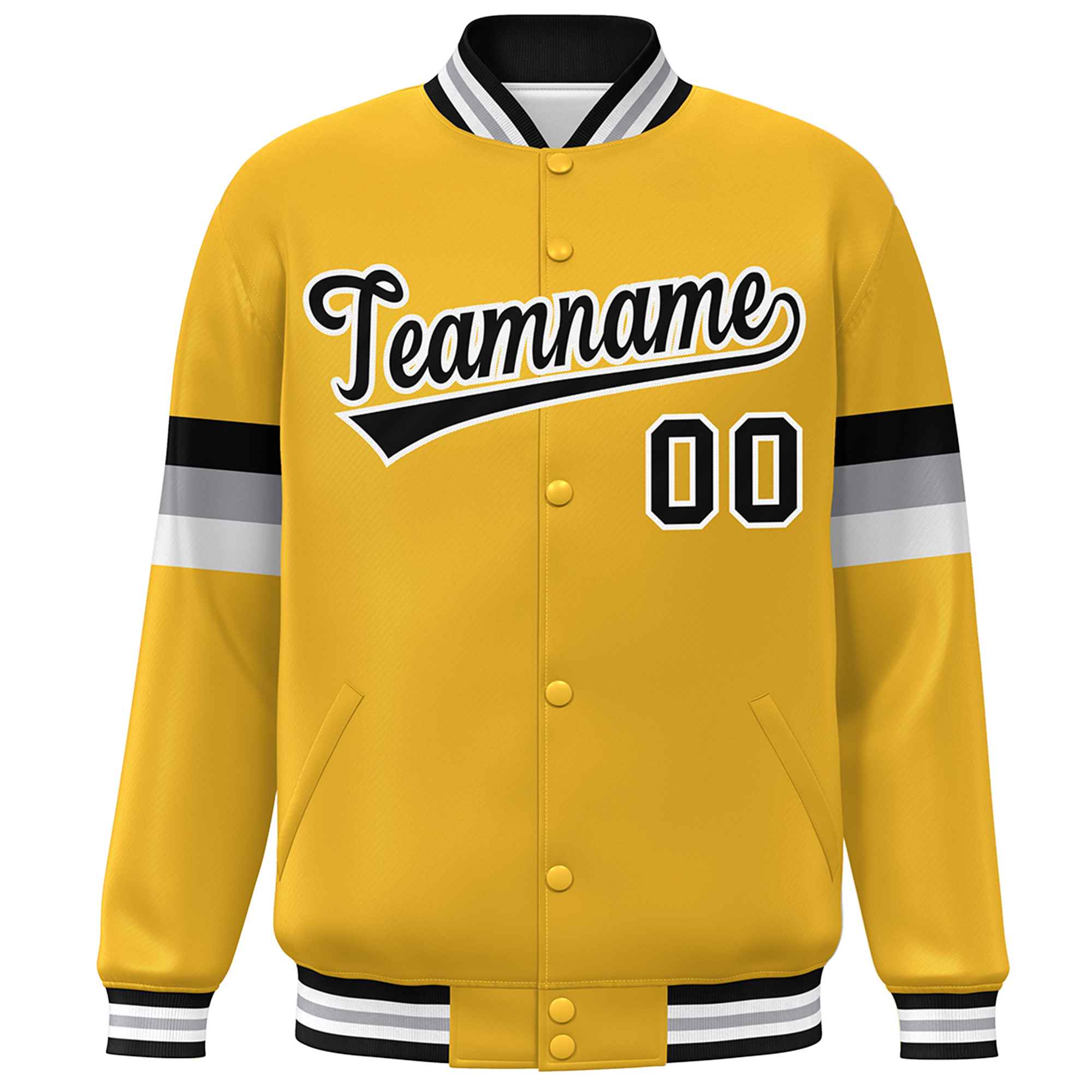 Custom Gold Black-White Color Block Bomber Varsity Full-Snap Baseball Jacket