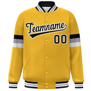 Custom Gold Black-White Color Block Bomber Varsity Full-Snap Baseball Jacket