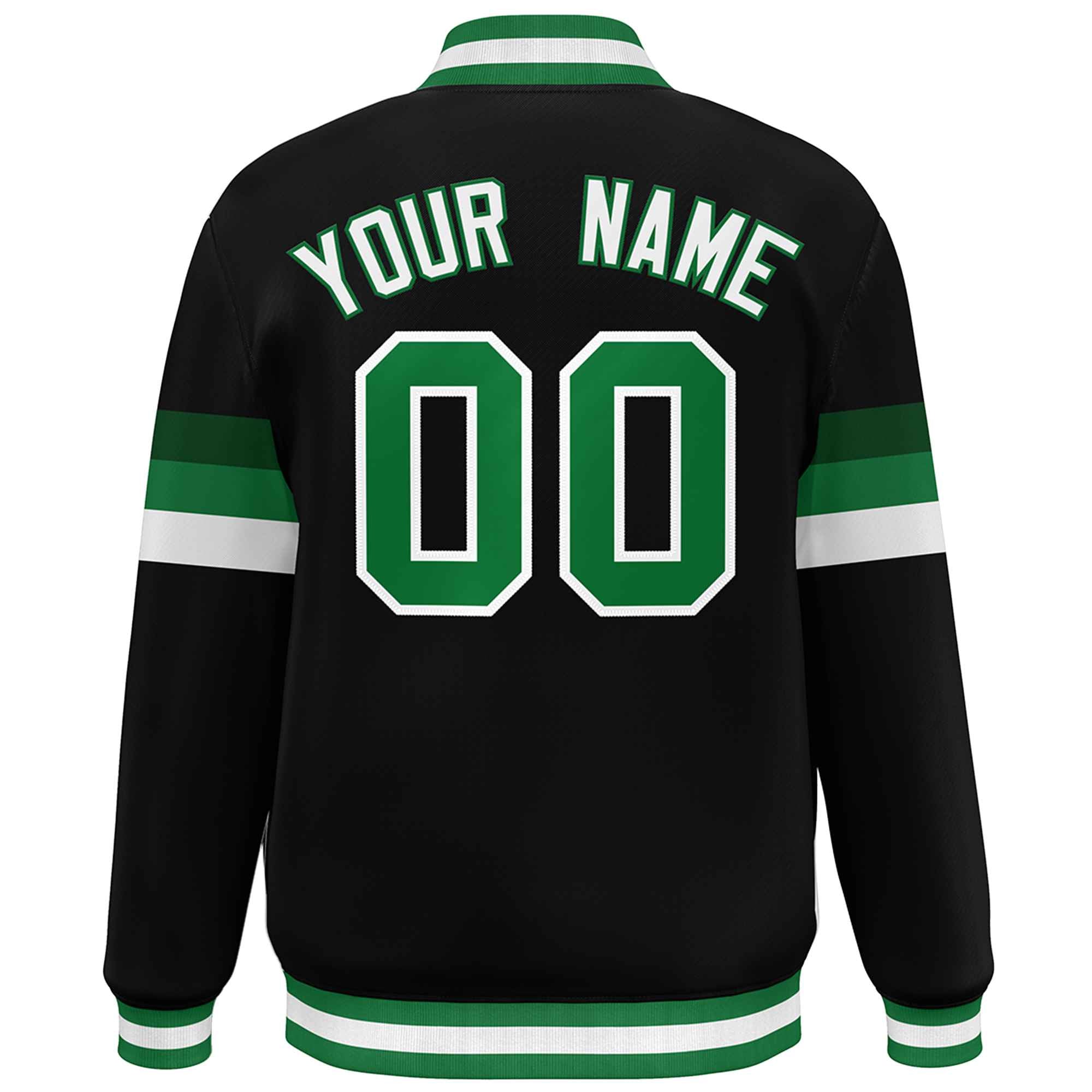 Custom Black Kelly Green-White Color Block Bomber Varsity Full-Snap Baseball Jacket