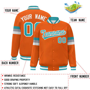 Custom Orange Aqua-White Color Block Bomber Varsity Full-Snap Baseball Jacket