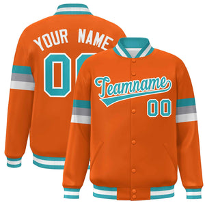 Custom Orange Aqua-White Color Block Bomber Varsity Full-Snap Baseball Jacket