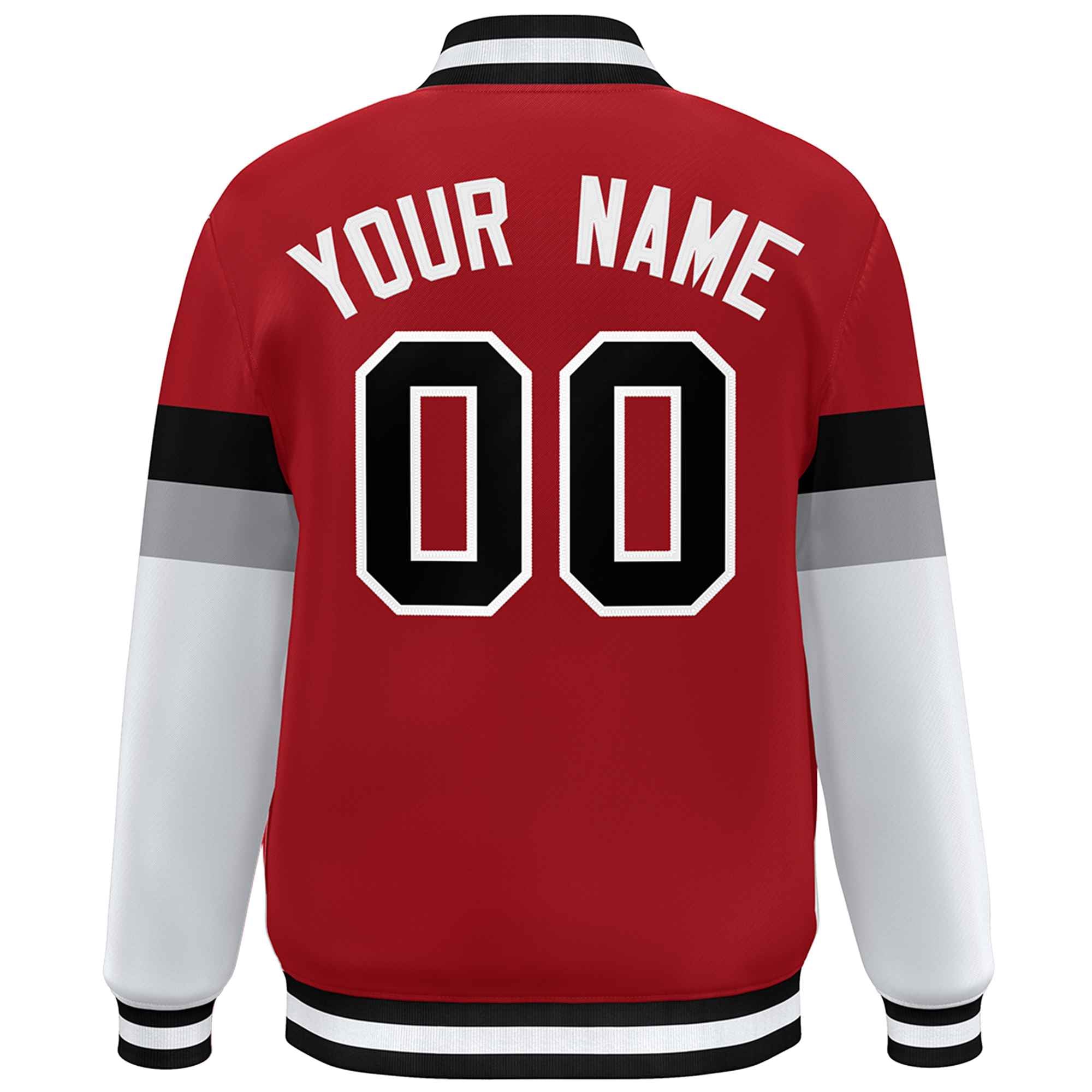 Custom Red Black-White Color Block Bomber Varsity Full-Snap Baseball Jacket