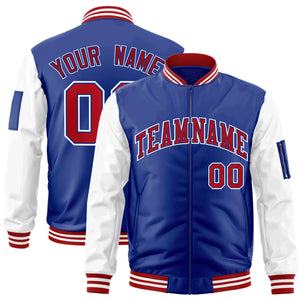 Custom Royal Red-White Varsity Full-Zip Raglan Sleeves Letterman Bomber Jacket