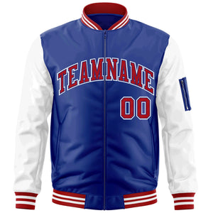 Custom Royal Red-White Varsity Full-Zip Raglan Sleeves Letterman Bomber Jacket