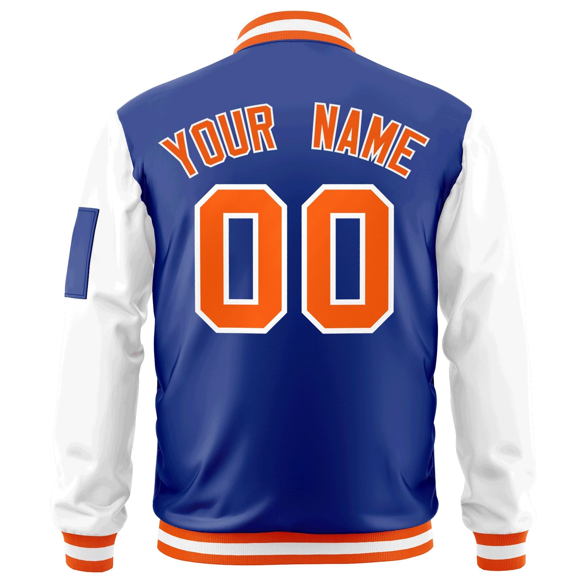 Custom Royal Orange-White Varsity Full-Zip Raglan Sleeves Letterman Bomber Jacket