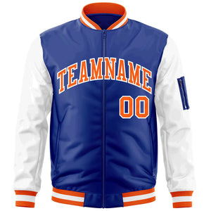 Custom Royal Orange-White Varsity Full-Zip Raglan Sleeves Letterman Bomber Jacket