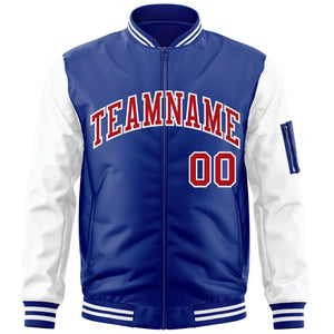 Custom Royal Red-White Varsity Full-Zip Raglan Sleeves Letterman Bomber Jacket