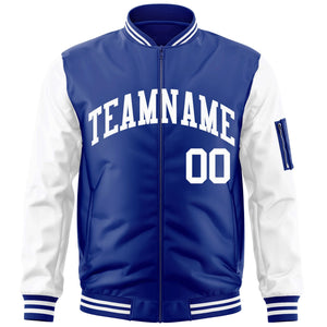 Custom Royal White Varsity Full-Zip Raglan Sleeves Letterman Bomber Jacket