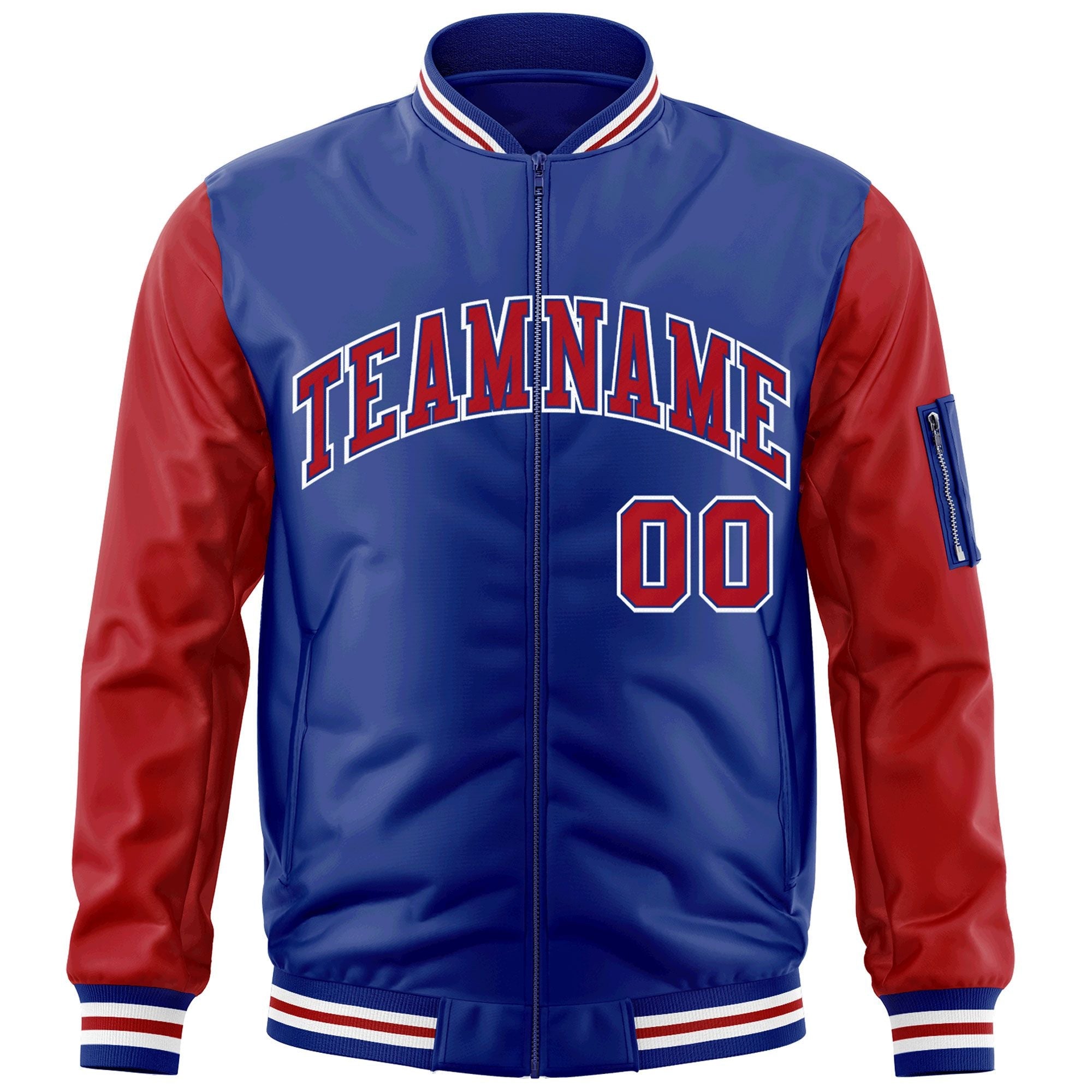 Custom Royal Red-White Varsity Full-Zip Raglan Sleeves Letterman Bomber Jacket