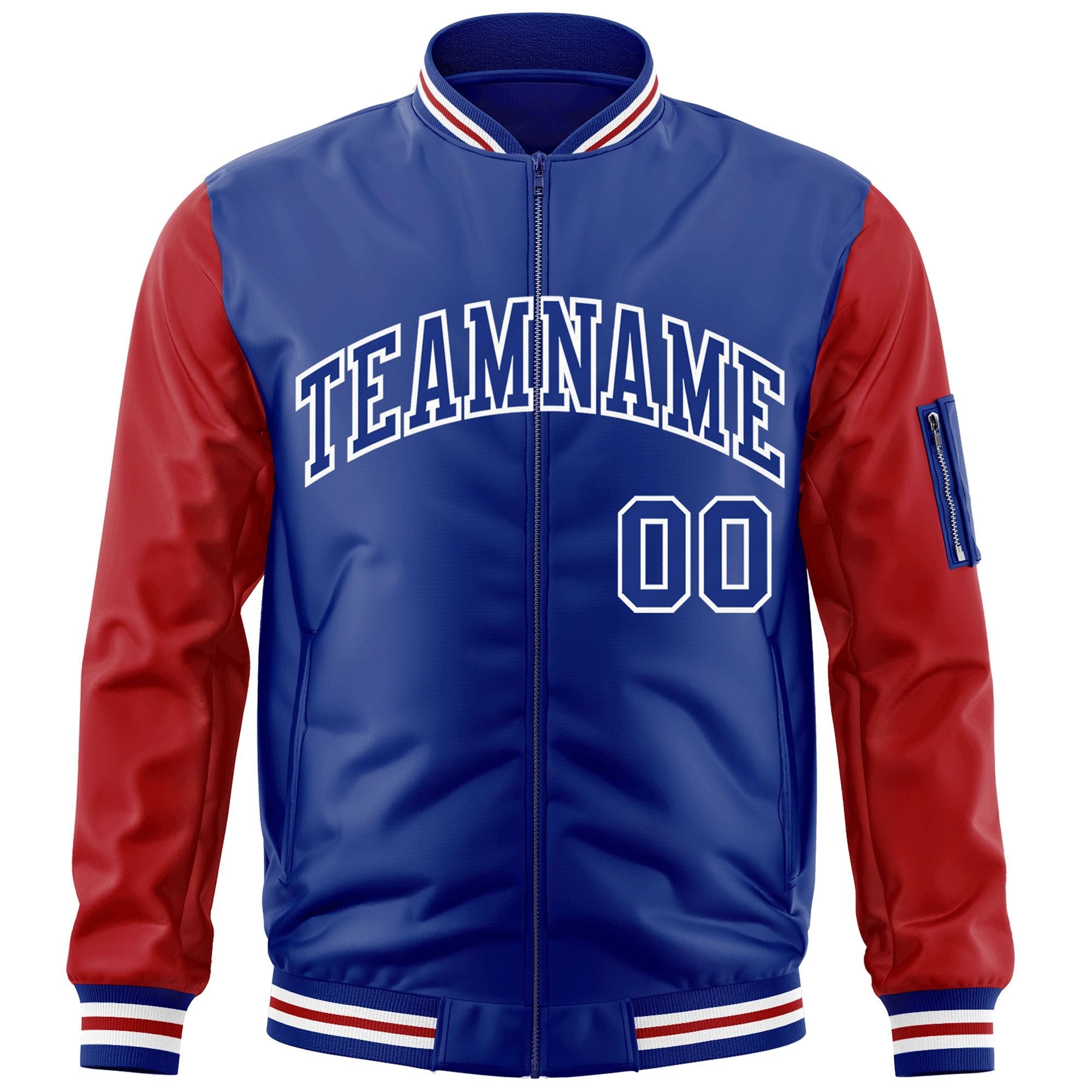 Custom Royal Red-White Varsity Full-Zip Raglan Sleeves Letterman Bomber Jacket