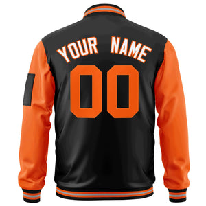 Custom Black Orange-White Varsity Full-Zip Raglan Sleeves Letterman Bomber Jacket