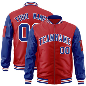 Custom Red Royal-White Varsity Full-Zip Raglan Sleeves Letterman Bomber Jacket