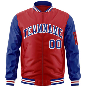 Custom Red Royal-White Varsity Full-Zip Raglan Sleeves Letterman Bomber Jacket