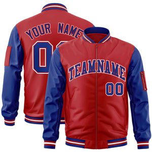 Custom Red Royal-White Varsity Full-Zip Raglan Sleeves Letterman Bomber Jacket