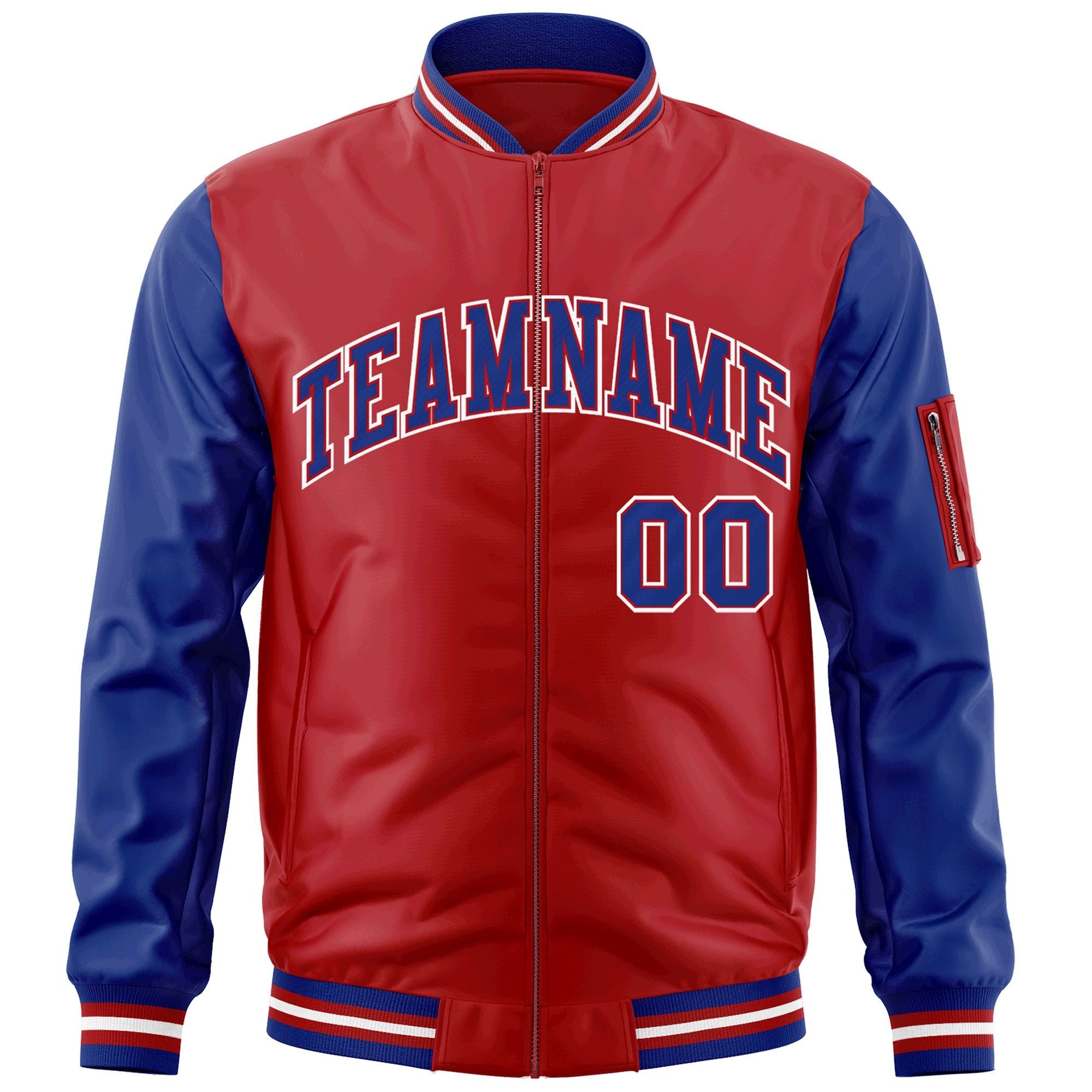 Custom Red Royal-White Varsity Full-Zip Raglan Sleeves Letterman Bomber Jacket