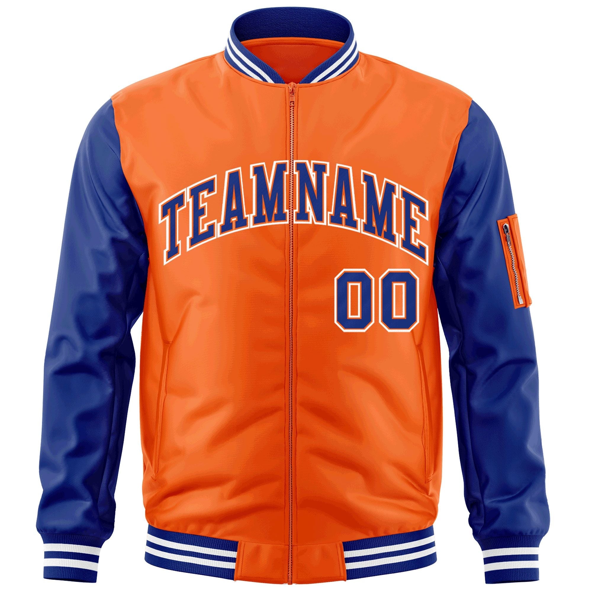 Custom Orange Royal-White Varsity Full-Zip Raglan Sleeves Letterman Bomber Jacket