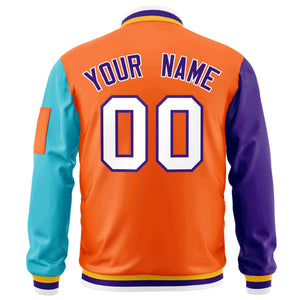 Custom Orange Purple-Aqua Varsity Full-Zip Raglan Sleeves Letterman Bomber Jacket