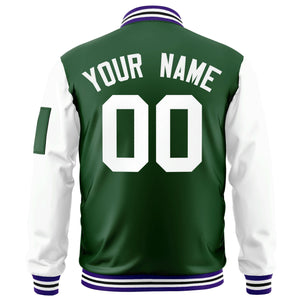 Custom Green-White Varsity Full-Zip Raglan Sleeves Letterman Bomber Jacket