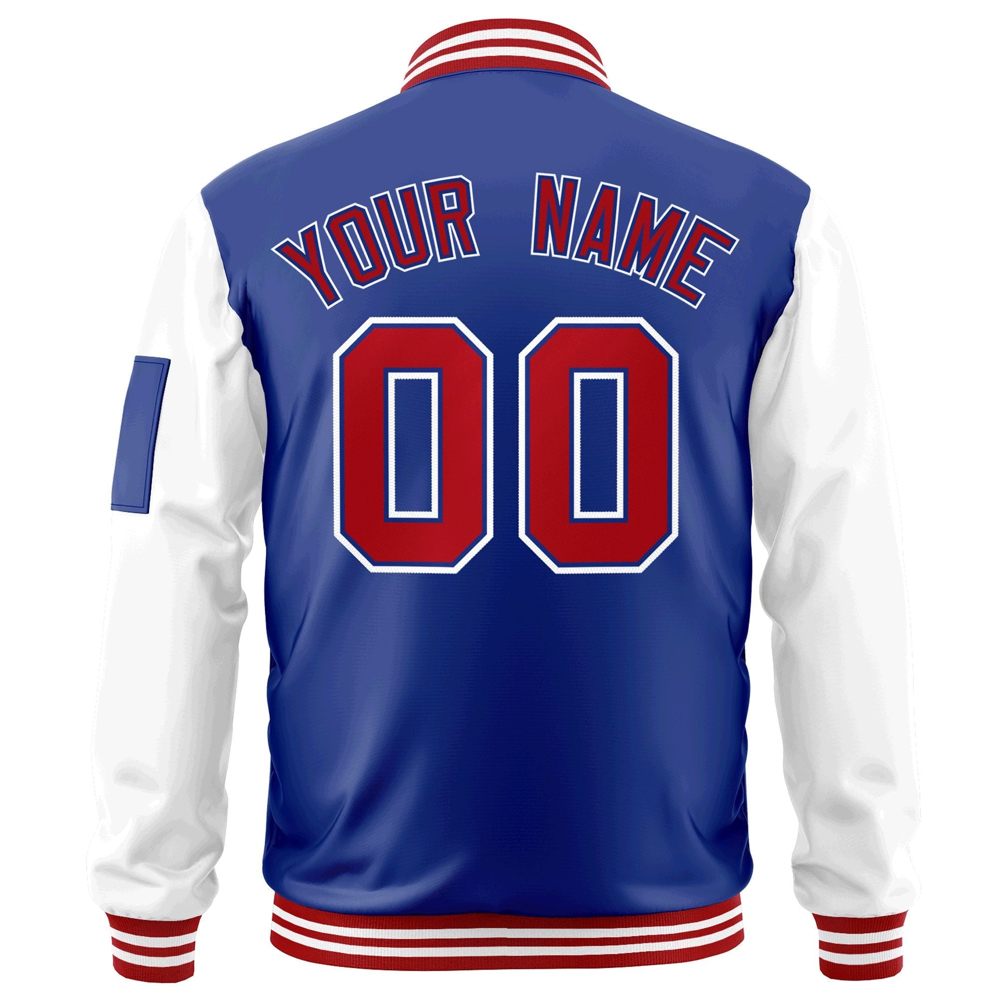 Custom Royal Red-White Varsity Full-Zip Raglan Sleeves Letterman Bomber Jacket