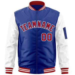 Custom Royal Red-White Varsity Full-Zip Raglan Sleeves Letterman Bomber Jacket