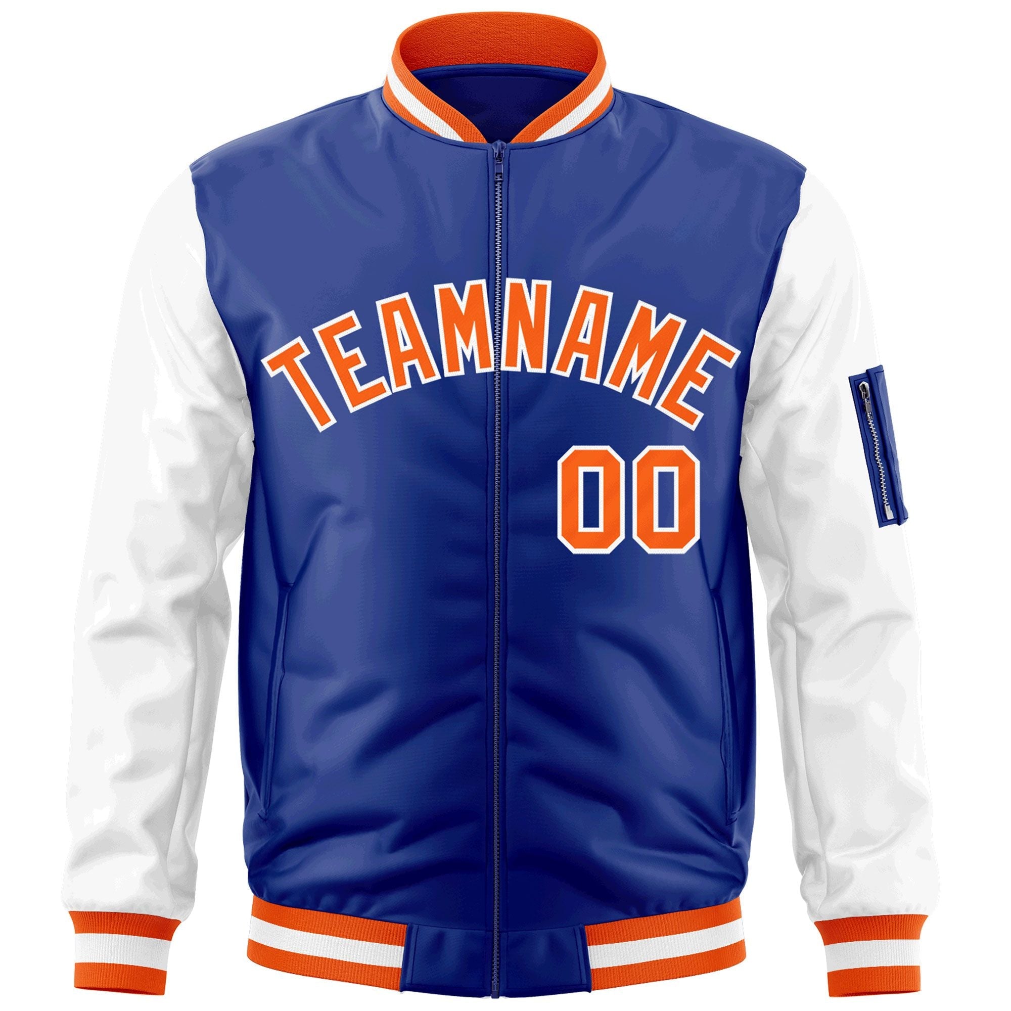 Custom Royal Orange-White Varsity Full-Zip Raglan Sleeves Letterman Bomber Jacket