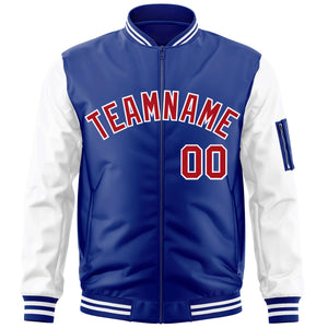 Custom Royal Red-White Varsity Full-Zip Raglan Sleeves Letterman Bomber Jacket