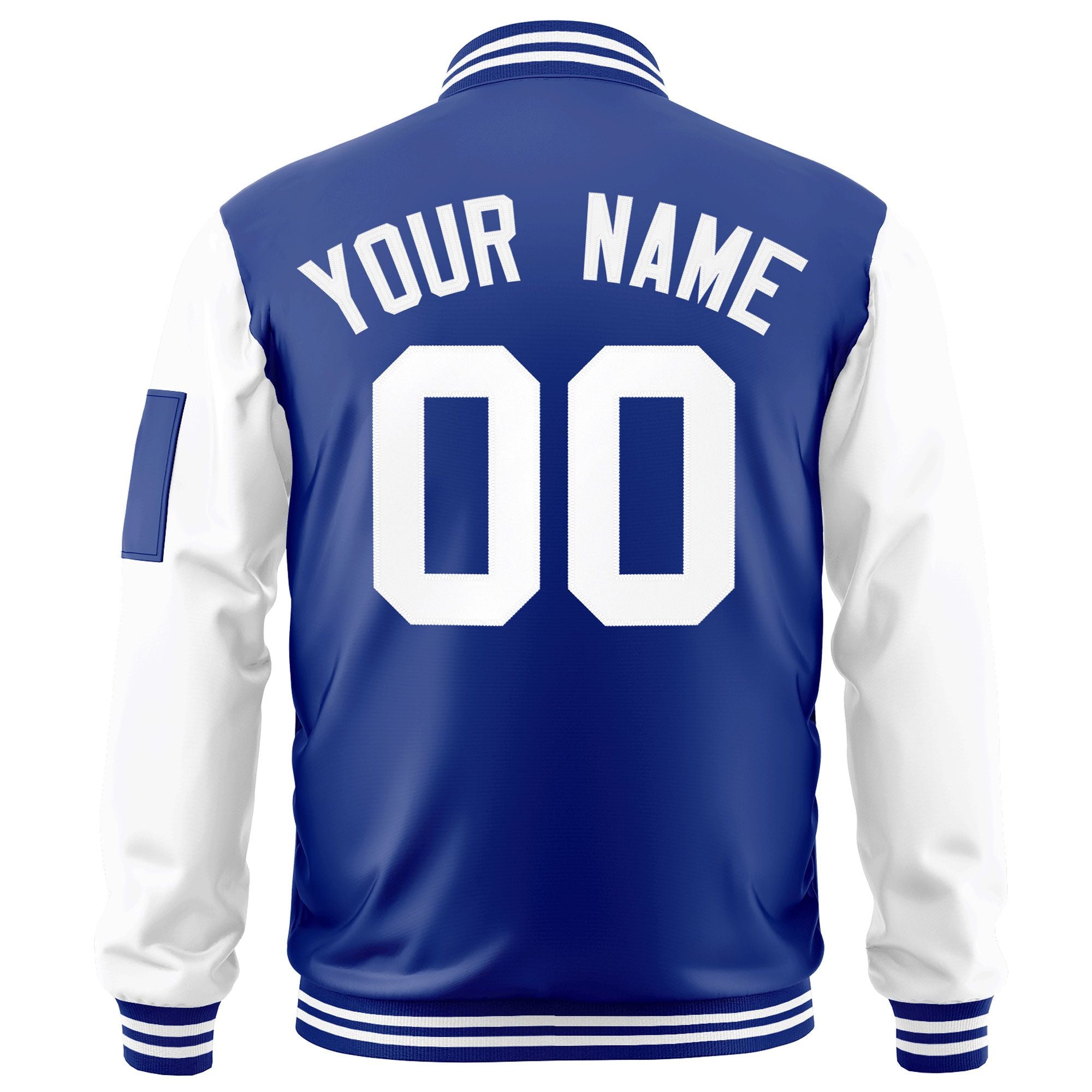 Custom Royal White Varsity Full-Zip Raglan Sleeves Letterman Bomber Jacket