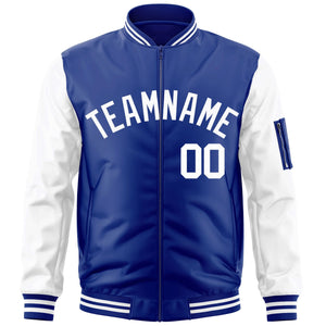 Custom Royal White Varsity Full-Zip Raglan Sleeves Letterman Bomber Jacket