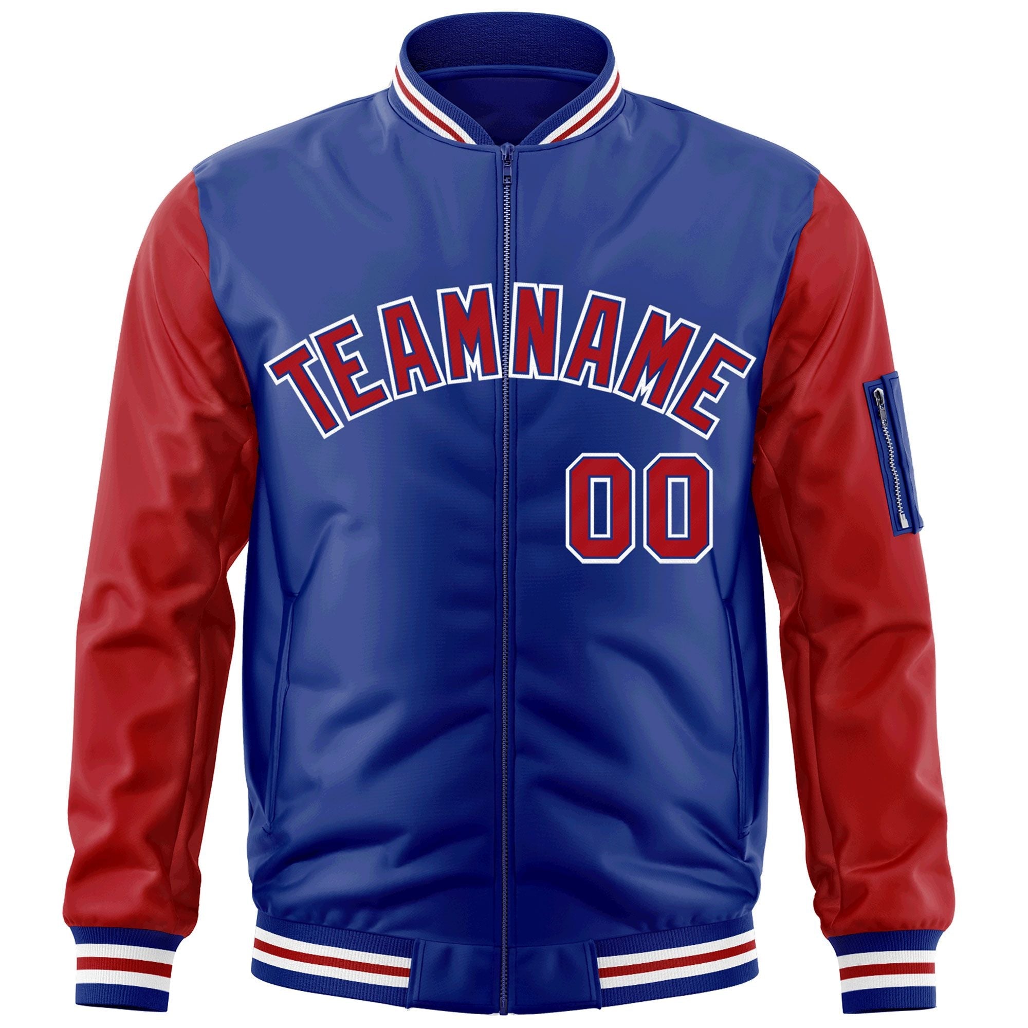 Custom Royal Red-White Varsity Full-Zip Raglan Sleeves Letterman Bomber Jacket