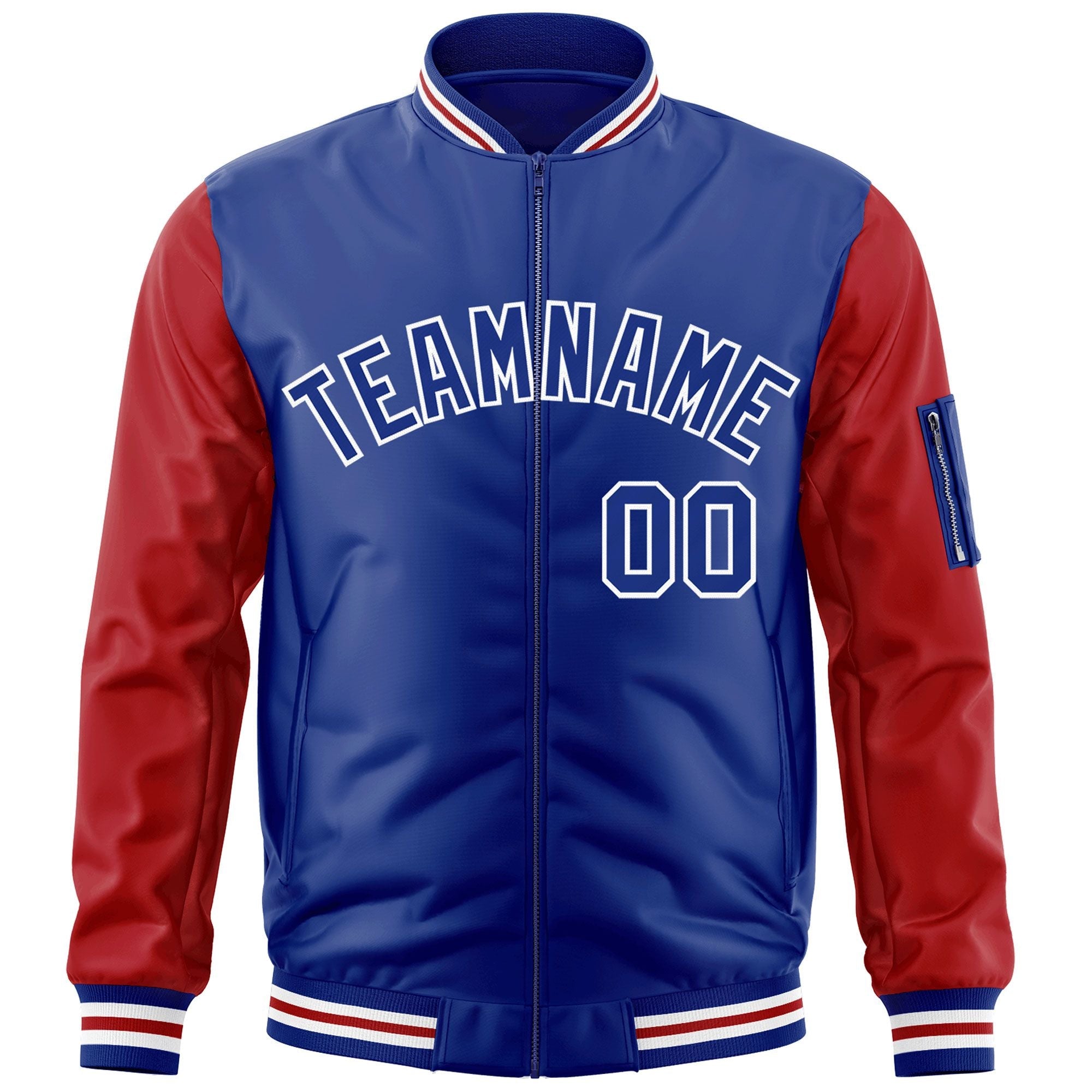 Custom Royal Red-White Varsity Full-Zip Raglan Sleeves Letterman Bomber Jacket