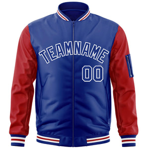 Custom Royal Red-White Varsity Full-Zip Raglan Sleeves Letterman Bomber Jacket