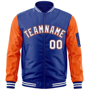 Custom Royal White-Orange Varsity Full-Zip Raglan Sleeves Letterman Bomber Jacket