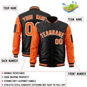 Custom Black Orange-White Varsity Full-Zip Raglan Sleeves Letterman Bomber Jacket