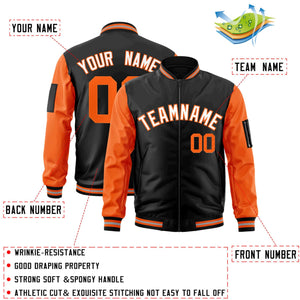 Custom Black Orange-White Varsity Full-Zip Raglan Sleeves Letterman Bomber Jacket