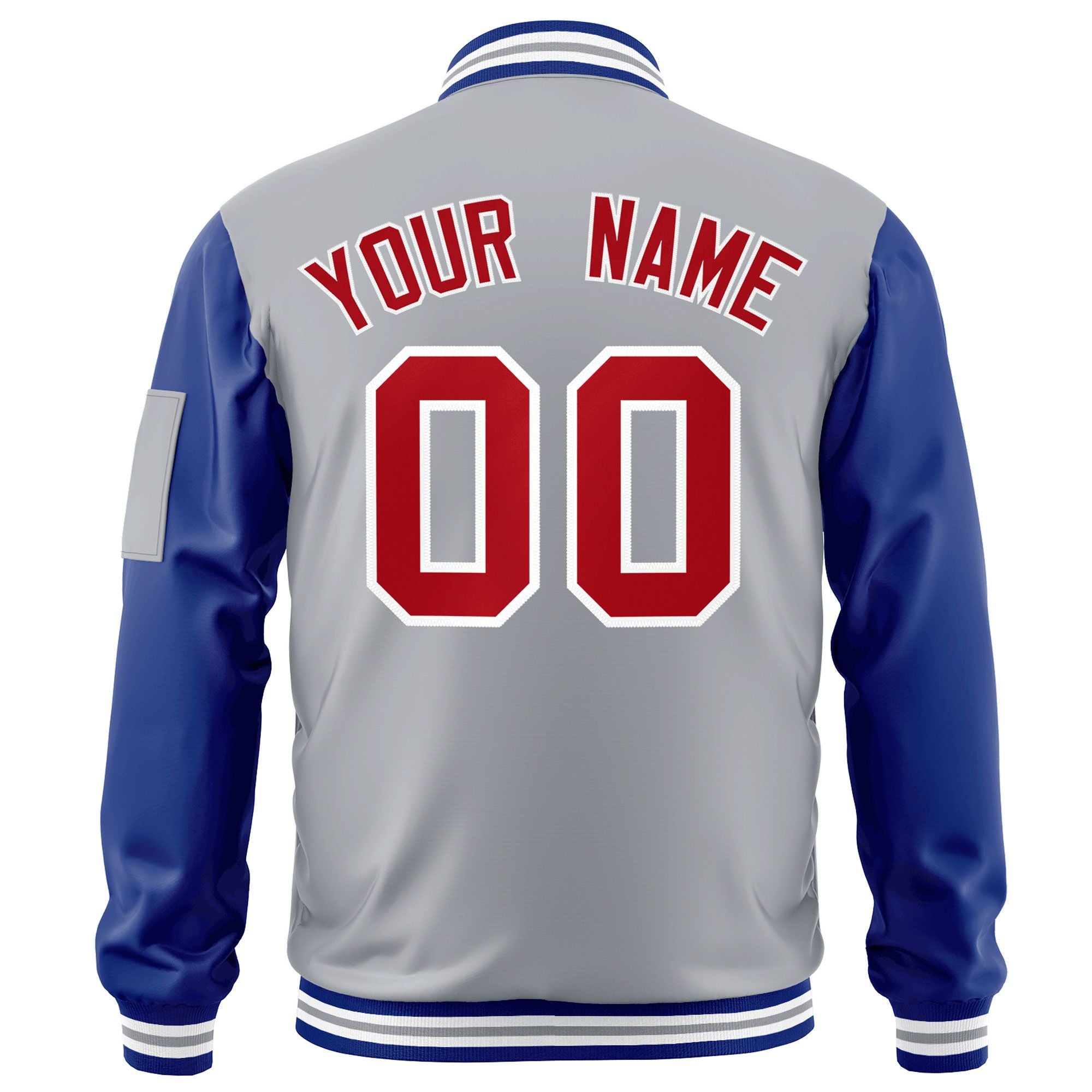 Custom Gray Royal-Red Varsity Full-Zip Raglan Sleeves Letterman Bomber Jacket