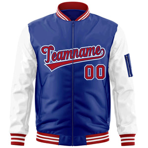 Custom Royal Red-White Varsity Full-Zip Raglan Sleeves Letterman Bomber Jacket