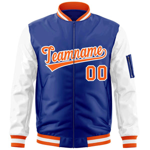 Custom Royal Orange-White Varsity Full-Zip Raglan Sleeves Letterman Bomber Jacket