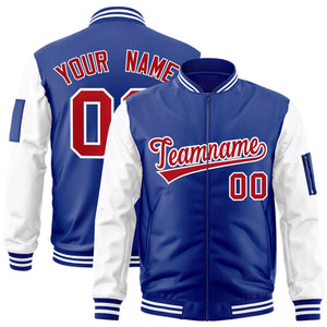 Custom Royal Red-White Varsity Full-Zip Raglan Sleeves Letterman Bomber Jacket