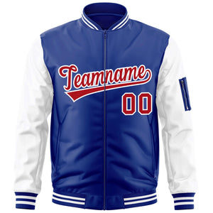 Custom Royal Red-White Varsity Full-Zip Raglan Sleeves Letterman Bomber Jacket