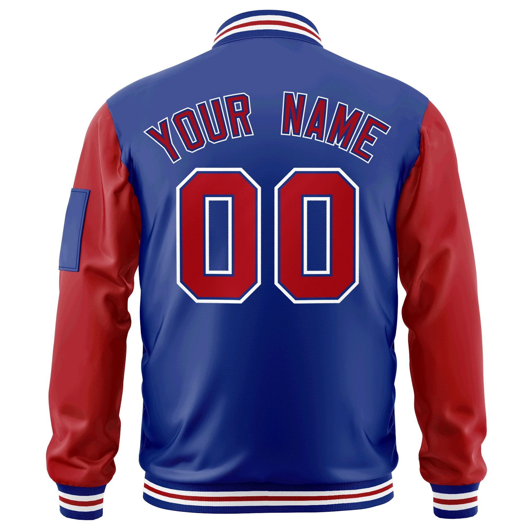 Custom Royal Red-White Varsity Full-Zip Raglan Sleeves Letterman Bomber Jacket