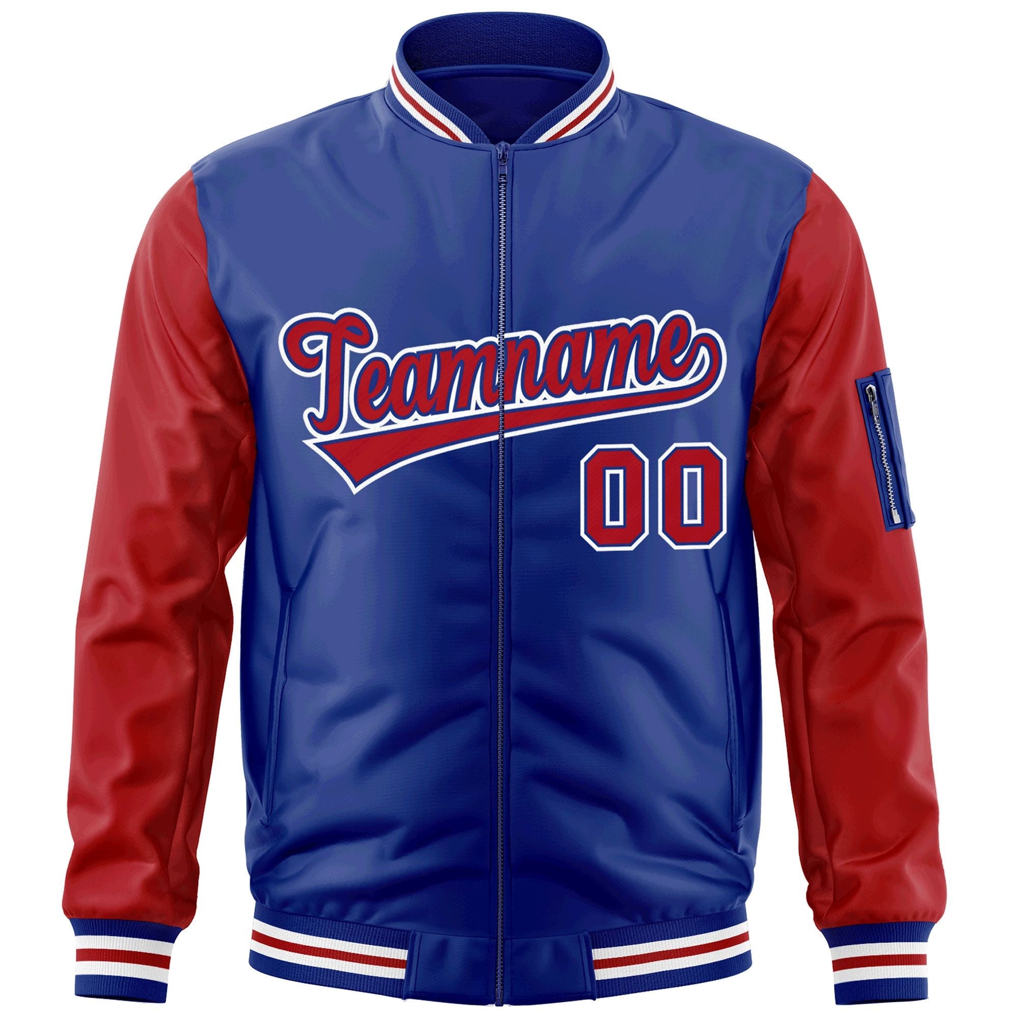 Custom Royal Red-White Varsity Full-Zip Raglan Sleeves Letterman Bomber Jacket