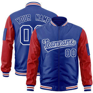 Custom Royal Red-White Varsity Full-Zip Raglan Sleeves Letterman Bomber Jacket