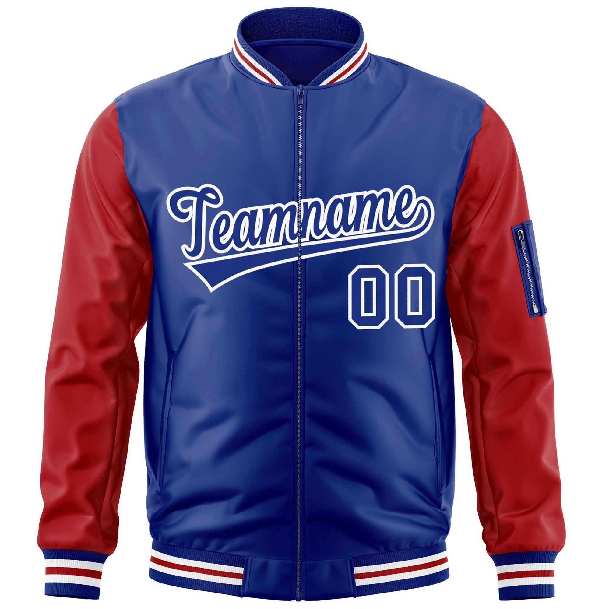 Custom Royal Red-White Varsity Full-Zip Raglan Sleeves Letterman Bomber Jacket